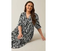 Evans Women's Floral Print Shirt Dress in Black | Size: 22-24 Evans Black 22-24