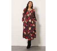 Evans Women's Floral Tie Neck Tiered Dress in Black | Size: 20 Evans Black 20