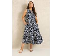 Evans Women's Ikat Tie Neck Maxi Dress in Mid Navy | Size: 26-28 Evans Mid Navy 26-28