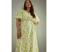 EVANS Curve Chartreuse Leaf Print Midi Dress - Women's - Plus Size Curve Green