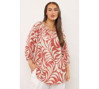 Evans Women's Leaf Print Tie Neck Blouse in Burnt Orange | Size: 22-24 Evans Burnt Orange 22-24