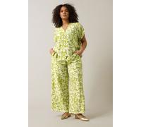 Evans Women's Leaf Print Wide Leg Trousers in Green | Size: 30-32 Evans Green 30-32