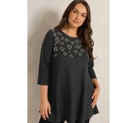 Evans Women's Leopard Print Embellished Top in Black | Size: 30-32 Evans Black 30-32