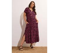 EVANS Curve Leopard Print Metal Trim Midaxi Dress - Women's - Plus Size Curve Pink