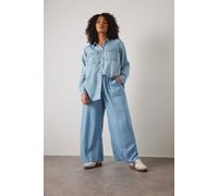 Evans Women's Lyocell Wide Leg Trousers in Light Blue | Size: 30-32 Evans Light Blue 30-32