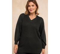 Evans Women's Metallic Knitted Jumper in Black | Size: 18 Evans Black 18