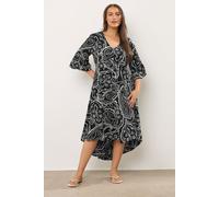 Evans Women's Paisley Print Modal Dipped Hem Dress in Black | Size: 18 Evans Black 18