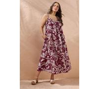 EVANS Curve Paisley Print Pleat Front Linen Dress - Women's - Plus Size Curve Red
