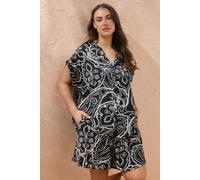 Paisley Shirred Waist Modal Shorts Evans Black 30-32
