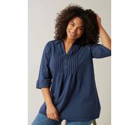 EVANS Curve Blue Pintuck Henley Top - Women's - Plus Size Curve