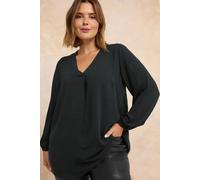 Evans Women's Pleat Front Long Sleeve Blouse in Black | Size: 18 Evans Black 18