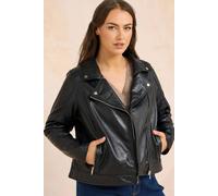 Evans Women's Premium Leather Biker Jacket in Black | Size: 26-28 Evans Black 26-28