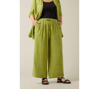 Evans Women's Premium Wide Leg Linen Trousers in Green | Size: 30-32 Evans Green 30-32