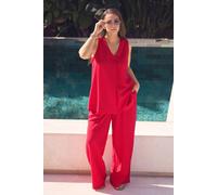 Evans Women's Premium Wide Leg Linen Trousers in Red | Size: 26-28 Evans Red 26-28