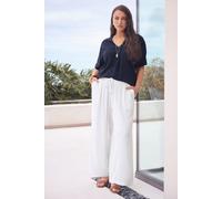 Evans Women's Premium Wide Leg Linen Trousers in White | Size: 26-28 Evans White 26-28