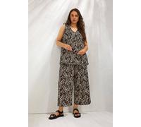 Evans Women's Printed Linen Cropped Trousers in Chocolate | Size: 30-32 Evans Chocolate 30-32