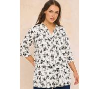 Evans Women's Printed Premium Pintuck Henley Top in White | Size: 20 Evans White 20