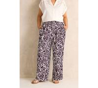 Evans Women's Printed Shirred Waist Trousers in Plum | Size: 30-32 Evans Plum 30-32