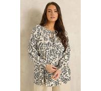 Evans Women's Printed Tie Neck Blouse in Cream | Size: 22-24 Evans Cream 22-24