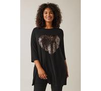 Evans Women's Sequin Embellished Heart Top in Black | Size: 22-24 Evans Black 22-24