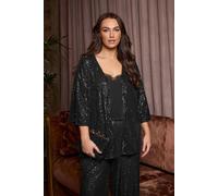 Evans Women's Sequin Embellished Kimono in Black | Size: 20 Evans Black 20