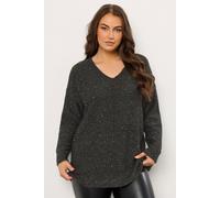 Evans Women's Sequin Embellished V-Neck Jumper in Black | Size: 22-24 Evans Black 22-24