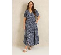 Evans Women's Spot Print Tiered Maxi Dress in Mid Navy | Size: 30-32 Evans Mid Navy 30-32