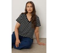 Evans Women's Stripe Premium Cotton T-Shirt in Black | Size: 22-24 Evans Black 22-24