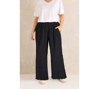 Evans Women's Textured Wide Leg Trousers in Black | Size: 30-32 Evans Black 30-32