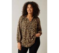 EVANS Curve Natural Leopard Print Crepe Tie Neck Blouse - Women's - Plus Size Curve Brown