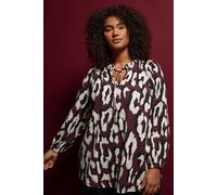 EVANS Curve Red Animal Print Crepe Tie Neck Blouse - Women's - Plus Size Curve