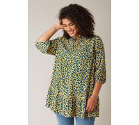 EVANS Curve Leopard Print Tie Neck Blouse - Women's - Plus Size Curve Yellow