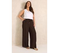 Evans Women's Tie Waist Wide Leg Trousers in Chocolate | Size: 30-32 Evans Chocolate 30-32