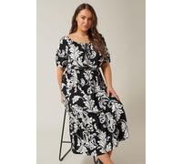 EVANS Curve Abstract Print Tiered Midi Dress - Women's - Plus Size Curve Black