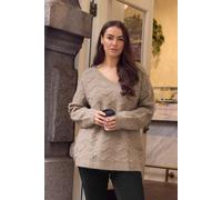 EVANS Curve Natural Zig Zag V-Neck Knitted Jumper - Women's - Plus Size Curve Brown