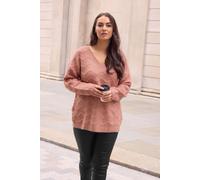 Evans Women's Zig Zag V-Neck Knitted Jumper in Pink | Size: 30-32 Evans Pink 30-32