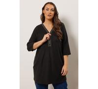 Evans Women's Zip Front Stud Detail Top in Black | Size: 18 Evans Black 18