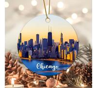 Evans1nism Chicago City Christmas Ornament National Park Ceramic Keepsake City Travel Country 3.2 Inch Two Side Printed Ornament for Decorating Christmas Home Housewarming Gift