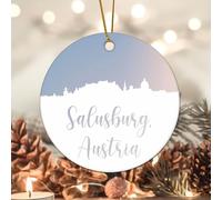Evans1nism Christmas Hanging Ornaments Austria Salusburg City Skyline Round Christmas Ornament Multicolor City Skyline Building Christmas Party Christmas Decoration Gift for Parents Friend 3.2 Inch