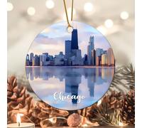 Evans1nism Christmas Porcelain Ornament Chicago City Christmas Tree Ornament City Scenes with Gold String City Pride Country Housewarming Gifts Xmas Couple Home Lover 3.2 Inch