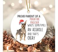 Evans1nism Christmas Porcelain Ornament Proud Parent of A Miniature Pinscher Dog Holiday Keepsake Animal Theme Two Side Printed Animal Puppy Dog Lover Christmas Tree Decoration for Lover 3.2 Inch