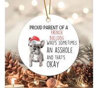 Evans1nism Dog Parent Christmas Ornament Proud Parent of A French Bulldog Dog Ceramic Keepsake Dog Animal 3.2 Inch Double-Sided Printing Dogs Puppies Ornament for Decorating Christmas Tree