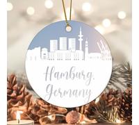 Evans1nism Germany Hamburg City Skyline Christmas Ornament Watercolour City Souvenir Ceramic Keepsake Double-Sided Printing Christmas Themed Christmas Tree Birthday Gifts for Friend 3.2 Inch