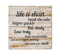 Evans1nism Inspired Bible Verse Wooden Signs Life Is Short,Break The Rules Forgive Quickly Wooden Plaques Christian Home Wall Decor Abstract Printing Wooden Sign For Family Home House Hallway 8x8in