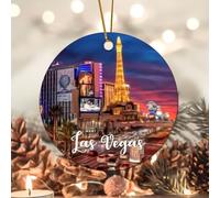 Evans1nism Las Vegas City Christmas Porcelain Ornament Skyline Building Holiday Keepsake Skyscrapers Vacation 3.2 Inch Double-Sided Printing Hanging for Decoration Christmas Winter