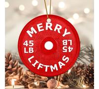 Evans1nism Merry Liftmas Christmas Hanging Ornaments Weight Plates Ceramic Ornament Body Build Athletic Lover 3.2 Inch Double-Sided Printing Ornament for Decorating Christmas Tree