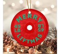 Evans1nism Merry Liftmas Christmas Porcelain Ornament Weight Plates Ceramic Ornament Gym Gift 3.2 Inch Two Side Printed Home Decorations Christmas Ornament Housewarming Gift