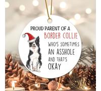 Evans1nism Proud Parent of A Border Collie Dog Christmas Ornament Dogs Puppies Round Christmas Ornament Dog Animal Puppy Doggy 3.2 Inch with Gold String New Home Gifts for New House Homeowner