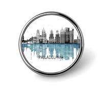 Evans1nism Watercolor America Philadelphia City Skyline Pins Pack Traveller Lapel Pin State Location Pins For Backpacks City Souvenir Buttons Novelty Hometown Lapel Pin Gift For Friend Accessories
