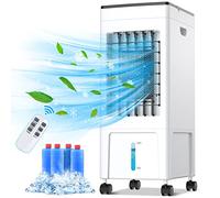 Evaporative Air Cooler, 4-IN-1 Portable Air Conditioner 8L Space Cooler Humidifier Air Purifier Cooling Fan,1-8H Timer, 60W, 3 Modes, W/Remote Control & 4 Ice Box for Room, Office, Kitchen